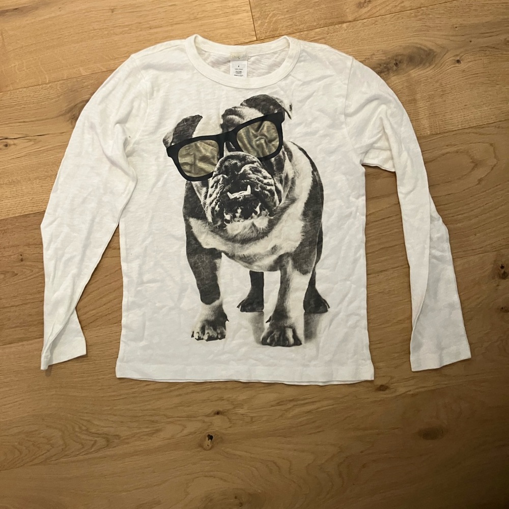 Long sleeve,white,Crewcuts,size 8,bulldog shirt